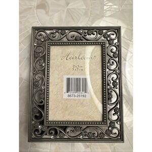 Heirloom Metal Pewter 2x3 Picture Frame Floral Crystals